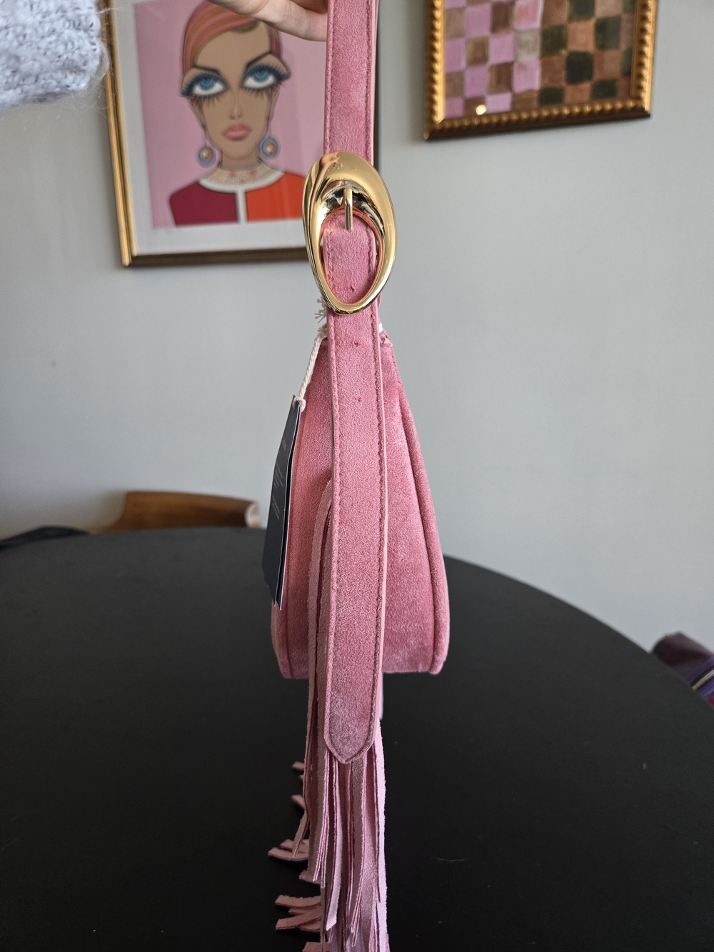 NWT Universal Thread Pink Faux Suede Fringe Crescent Shoulder Bag - Picture 7 of 13